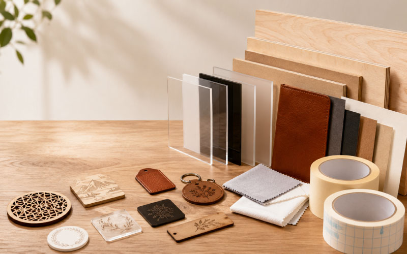 レーザー加工用のMDF・アクリル・革・マスキングなどの素材