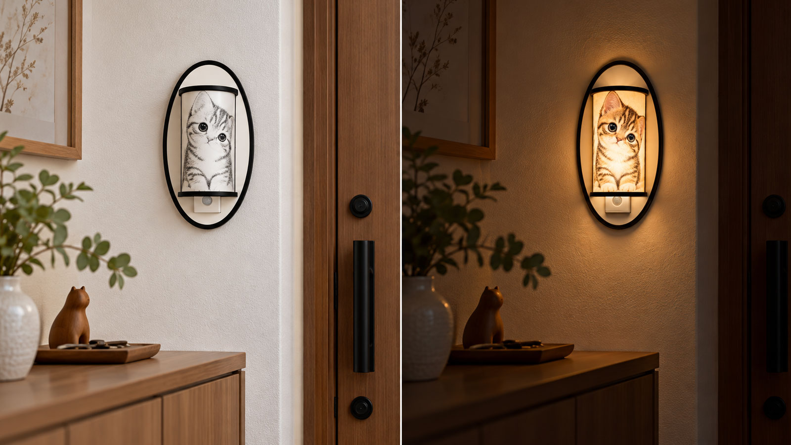 Lightgram ART 猫の消灯・点灯比較イメージ